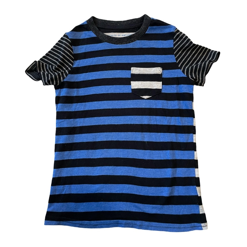 GUC Rockets of Awesome Boys 6/7 Blue and Black Striped Kids T-Shirt